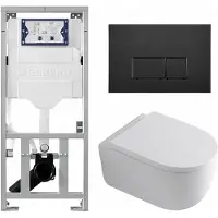 Geberit QeramiQ Dely Swirl Toiletset - 36.3x51.7cm - UP320 inbouwreservoir - met Burda frame - 35mm zitting - mat zwarte metalen bedieningsplaat - rechthoekige knoppen - wit glans