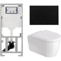 Duravit Me by starck Toiletset - inbouwreservoir met UP320 spoelmachine - softclose zitting - metaal zwart mat bedieningsplaat - ronde noppen - zwart mat SW89009/0701131/SW706192