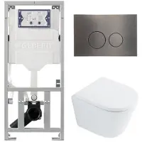 Geberit QeramiQ Dely Toiletset - 36.3x51.7cm - diepspoel - rimless - UP320 inbouwreservoir - met Burda frame - softclose toilet zitting 35 mm - gunmetal bedieningsplaat - ronde knoppen - wit glans
