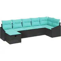 vidaXL Bankstel met kussen met opslag Zwart poly rattan