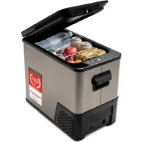 TZS First Austria Compressor Koelbox - 38L - Koelt tot -20°C - AC/DC 12V 24V 230V - Anti-Vingerafdruk Dark Steel - 3-Traps Accubeveiliging