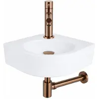 Qeramiq Fuente fonteinset - 30x30x10cm - 1 kraangat - hoek - keramiek - fonteinkraan koper - glans wit SW970033/SW799405/SW799403/SW679885