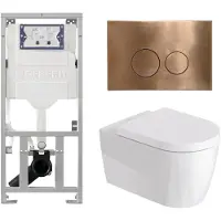 Duravit Me by starck Toiletset - inbouwreservoir - met UP320 spoelmachine - softclose zitting - metaal koper bedieningsplaat - ronde knoppen - metaal koper SW89009/0701131/SW706196