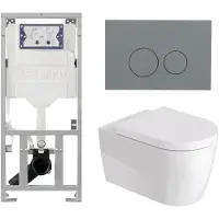 Duravit Me by starck Toiletset - inbouwreservoir met UP320 spoelmachine - softclose zitting - kunststof licht grijs bedieningsplaat - ronde knoppen - licht grijs SW89009/0701131/SW1102374