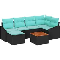 vidaXL Tuinbank Set 7 st Zwart poly rattan