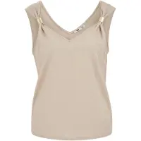 We fashion - Dames top met gouden accenten - Greige - LENZING ECOVERO viscose - Maat: L