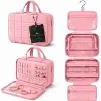 BOTC Toilettas met sieradenorganizer - Hangende reistas voor toiletartikelen - Puffy Makeup Cosmetische tasorganizer - Roze - M