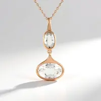 Cavill - Zilveren Halsketting 925 Sterling Zilver Roségoud Verguld - Witte Kwarts 4,59 ct Ovaal Geslepen - Luxe Dames Ketting 45,7 cm