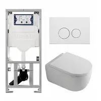 Geberit QeramiQ Dely Swirl Toiletset - 36.3x51.7cm - diepspoel - rimless - UP320 inbouwreservoir - met Burda frame - 35mm zitting - mat witte metalen bedieningsplaat - ronde knoppen - mat wit