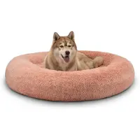 Lionto Donut hondenbed, rond hondenbank met pluche bekleding en antislipnoppen, zacht en comfortabel, diameter 120 cm, roze