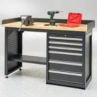 Datona Werkbank PRO - eiken werkblad - 6 lades - 150 cm - Zwart