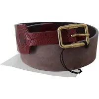 GF Ferre Bruine Leren Brede Gouden Chroom Logo Gesp Riem