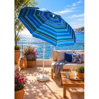 Pincho - Mooie Luxe Aluminium Parasol met Rechte Punt (Zonder Zandboor) 200 cm - Licht en Donker Blauwe Strepen - Knikbaar en Kantelbaar - UV 99% UPF50 - Windvaan - Draagtas - Fiber Baleinen
