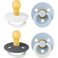 BIBS Colour speen verpakking 4 stuks, BPA-vrije fopspeen, Ronde speen. Natuurlijk rubberlatex, Denmark. 0-6 maanden (Verpakking 4 stuks), White Glow Mix