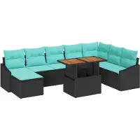 vidaXL Tuinbank Set 9 st Zwart en Teal poly rattan
