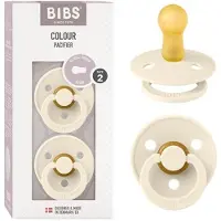 BIBS Colour Speen verpakking van 2 stuks. BPA-vrij, Ronde speen. Natuurlijk rubberlatex, Gemaakt in Denemarken, Maat 2 (6-18 maanden), Ivory