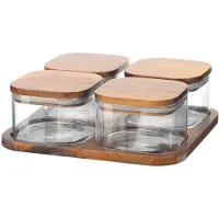 Bricard Glazen Vershoudbakjes - 5-delig - Acacia Hout - BPA vrij - Glas