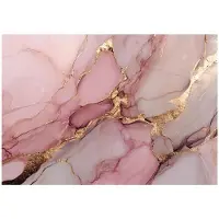 WALLARENA - Behang 300x210 cm - Fotobehang - Vliesbehang - roze marmer met gouden accenten - voor slaapkamer en woonkamer - halfmatte afwerking - roze en goud