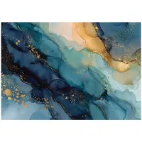 WALLARENA - Behang 350x250 cm - Fotobehang - Vliesbehang - blauw marmer met gouden accenten - voor slaapkamer en woonkamer - halfmatte afwerking - blauw en goud