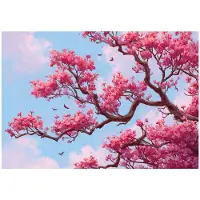 WALLARENA - Behang 150x105 cm - Fotobehang - Vliesbehang - sakuraboom met roze lucht - voor slaapkamer en woonkamer - halfmatte afwerking - roze