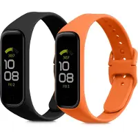 Kwmobile 2x horlogebandjes geschikt voor Samsung Galaxy Fit 2 bandje - Smartwatch bandjes van TPU - Activity tracker horloge band in zwart / oranje