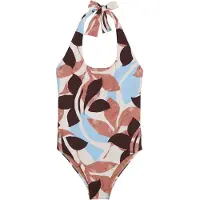 Marc o'polo Badpak ' Breezy Leaf ' lichtblauw / donkerbruin / oranjerood / wit