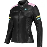 Rusty Stitches Joyce V2 damesmotorfietsjas, leer, zwart/kleurrijk, maat 40