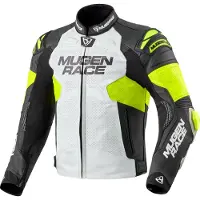 MUGENRACE Mry Zwart Wit Fluo Gele Leren Jas Maat 48