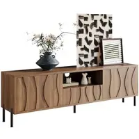 STILVORA Tv-Meubel - Golfvormige Deuren Met Driedelige Indeling - Veelbergruimte Met Kabeldoorvoer En Slanke Metalen Poten - MDF - 160x35x46 cm - Lichtbruin