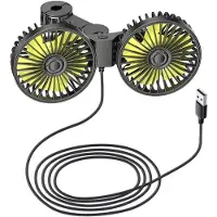 LONGZIMING -Auto Achterbank Ventilator - Auto Koelventilator - USB Ventilator - 360° Draaibare Basis - Dubbele Luchtkoppen - ABS Kunststof - Stil Vijfbladig Ontwerp - Universele Klemmontage - 1 Stuk