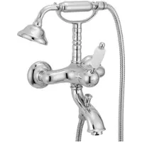 Pb Nostalgische badmengkraan met handdouche en witte hendel Chroom
