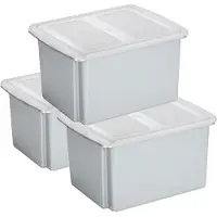 Sunware set van 3x opslagboxen kunststof 32 liter lichtgrijs 45 x 36 x 24 cm met deksel - Opbergbox