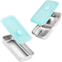 VHV - Vershoudbakjes - Snackdoosjes - Lunchbox - RVS lunchbox - Set van 2 - Roestvrij staal - Lekvrij - Met 2 vakken + Met 1 vakken- Voor school, werk en onderweg - Blauw