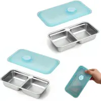VHV - Vershoudbakjes - Snackdoosjes - Lunchbox - RVS lunchbox - Set van 2 - Roestvrij staal - Lekvrij - Met 2 vakken - Voor school, werk en onderweg - Blauw