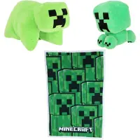 Minecraft slaapkamerset; kussen, fleecedeken en spaarpot