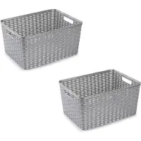 PlasticForte Opbergmand - 8x - Kastmand - rotan kunststof - zilver - 18 Liter - 29 x 39 x 20 cm