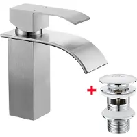 CECIPA MAX Auralum Max Wastafelkraan - Badkamerkraan - Mit Pop-up Afvoerventiel - Lavabokraan - Watervalkraan - RVS - Warm en Koud - Waterbesparend - Zilver