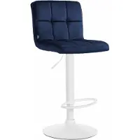 CLP Peru Barkruk - Met rugleuning - Voetsteun - Fluweel - Velvet - wit/blauw