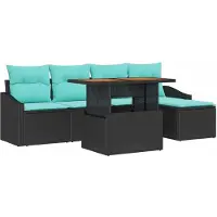 vidaXL Tuinbank Set 6 st Zwart en Teal poly rattan