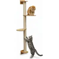 Eyepower 130 cm Wandkrabpaal met 2 Bamboe Planken - Katten Klimboom Sisal - Krabpaal met Muurbevestiging