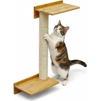 Eyepower 71 cm Wandkrabpaal met 2 Bamboe Planken - Katten Klimboom van Sisal - Krabpaal met Muurbevestiging