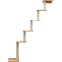Eyepower 215 cm Wandkrabpaal met 6 Bamboe Planken - Katten Klimboom van Sisal - Krabpaal met Muurbevestiging