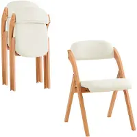 SoBuy Set van 2 Klapstoel, Bureaustoel met Gestoffeerd Zitkussen, Eetkamerstoel, Natuur/Wit, 47.5x77x59 cm, FST92-Wx2 - voor eetkamer, balkon of kantoor
