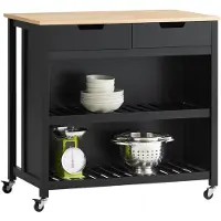 SoBuy Keukentrolley op Wielen FKW74-SCH - 2 Lades & 2 Planken - 100x94x60 cm - Zwart