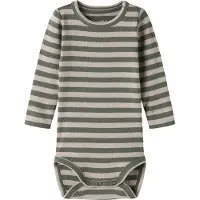 Name it BABY gestreepte romper - olijfgroen Jongens/Meisjes Stretchkatoen Ronde hals - maat 74