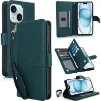 Mobigear Telefoonhoesje geschikt voor Apple iPhone 15 Plus Hoesje | Wallet Bookcase Portemonnee | Pasjeshouder voor 7 Pasjes | Telefoonhoesje voor Pinpas / OV Kaart / Rijbewijs - Groen