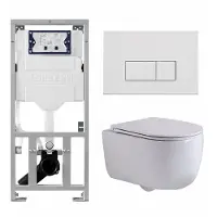 Geberit QeramiQ Dely Swirl Toiletset - 36.3x51.7cm - diepspoel - rimless - UP320 inbouwreservoir - met Burda frame - slim zitting - mat witte metalen bedieningsplaat - rechtehoekige knoppen - wit mat
