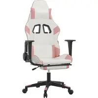 vidaXL Gaming stoel met voetsteun, wit en roze, kunstleer