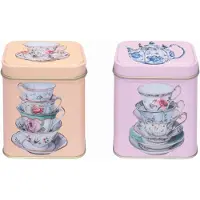 MEA 2x Blikje Theekopjes/theepot vintage 2ass. 7,5x7,5x9,5cm