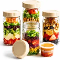 BOTC Voorraadpotten Glas- 4-delige set met deksel - Handig voor het bereiden van maaltijden, lekvrij ontwerp, perfect voor lunch - Mason jars van32oz- Abrikoos wit